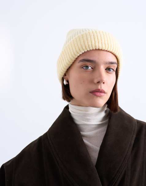 Topshop Henry ribbed beanie in buttermilk - view 1