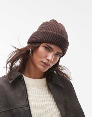 Henry ribbed beanie in chocolate-Brown