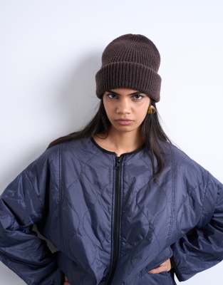 Topshop Henry Ribbed Beanie In Brown