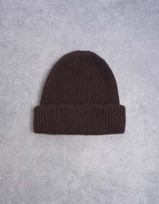 Topshop Henry Ribbed Beanie In Brown