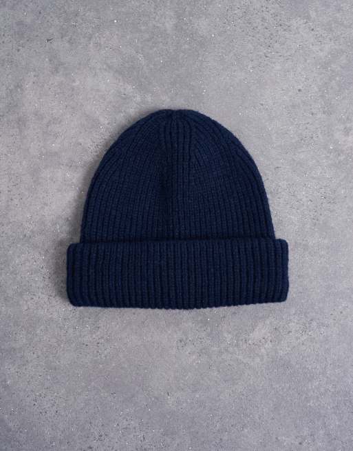 Topshop Henry ribbed beanie in navy, 2 of 3