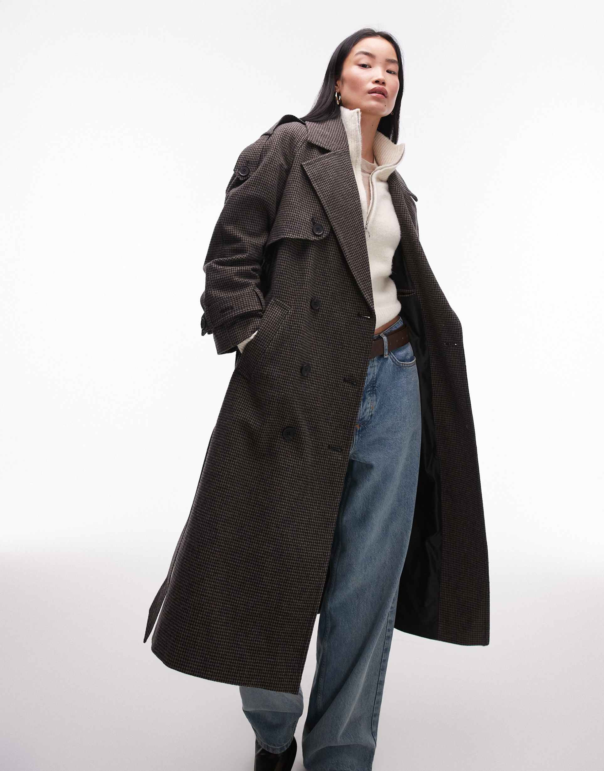 topshop heritage belted trench coat in multi