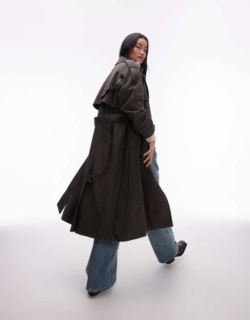 Topshop heritage belted trench coat in multi
