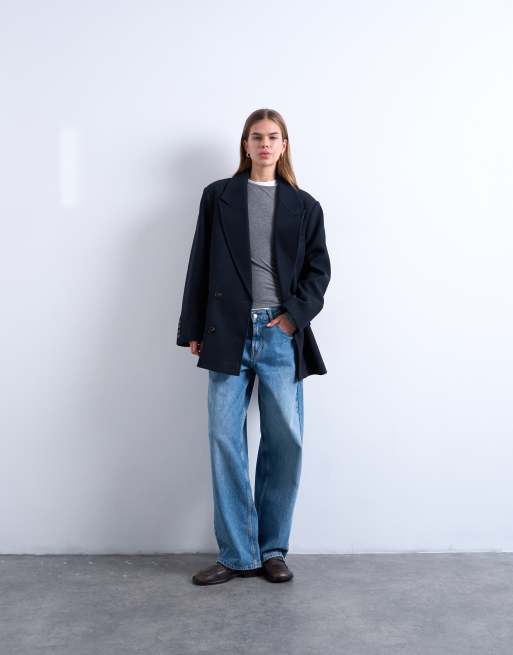 Topshop - Heritage - Blazer in twill di misto lana blu navy, 2 di 4