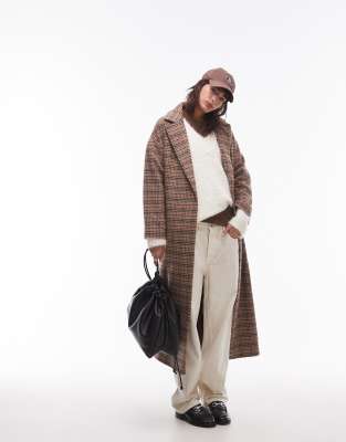 Topshop Heritage Check Belted Formal Coat-multi
