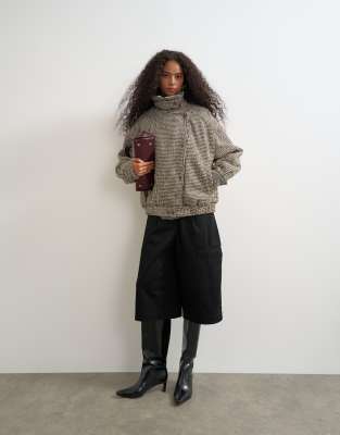 Topshop Heritage Check Bomber Jacket In Gray
