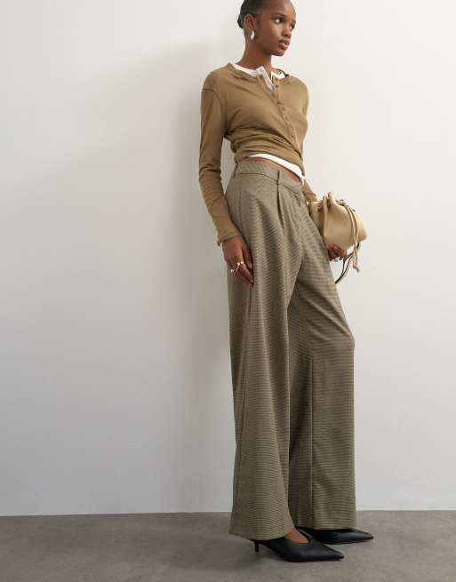 Topshop heritage check cross waistband pant in camel, 5 of 5