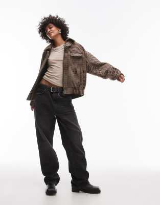 Topshop heritage check wool blend bomber jacket with tab detail in multi