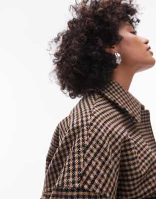 Topshop heritage check wool blend bomber jacket with tab detail in multi