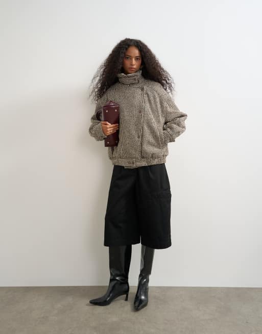 Topshop heritage geruite bomberjack in taupe, 1 van 4