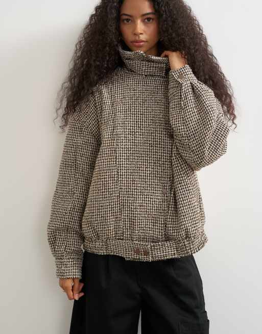 Topshop heritage geruite bomberjack in taupe, 2 van 4