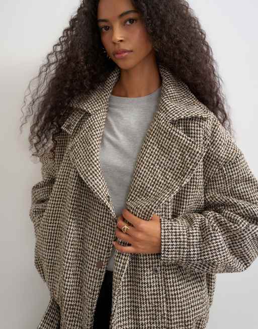 Topshop Heritage karierte Bomberjacke in Taupe, 4 von 4