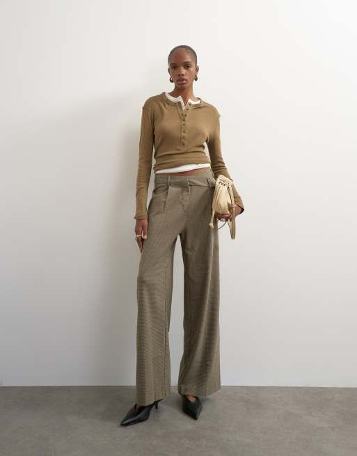 Topshop Heritage karierte Hose mit Wickelbund in Camel, 2 von 5