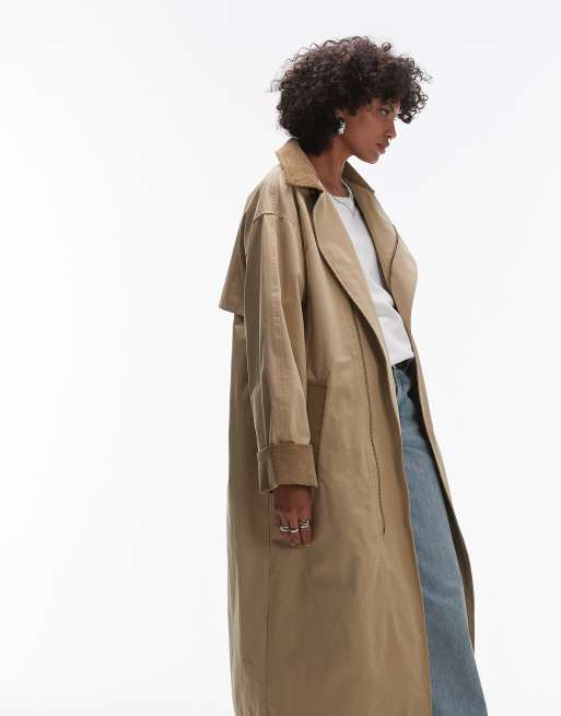 Topshop Heritage Trench Coat with Check Lining in camel Neutral