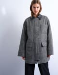 [Topshop] Topshop heritage twill field jacket with contrast faux leather collar in black-Yellow S BLACK