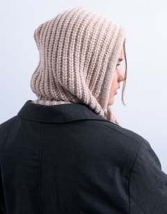 Model wearing Hero hooded balaclava in beige