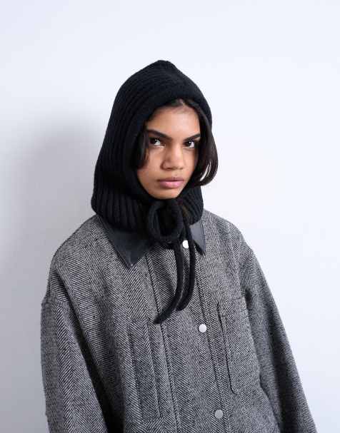 Topshop Hero ribbed balaclava in black - view 1