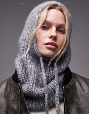 Topshop Hero Ribbed Balaclava In Heather Gray