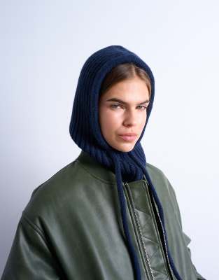 Topshop Hero Ribbed Balaclava In Blue
