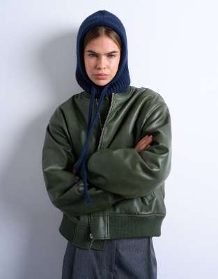 Topshop Hero Ribbed Balaclava In Blue