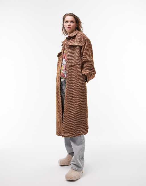Trench Coat Topshop Herringbone Check Coat Topshop Herringbone