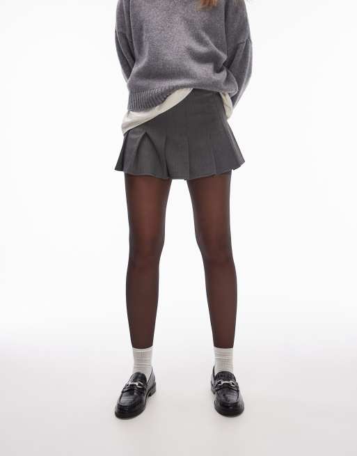 Topshop herringbone pleated micro mini skirt in gray | ASOS