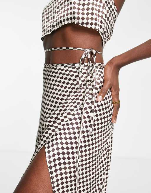 Topshop hexagonal satin wrap midi skirt in chocolate - part of a set , 3 of 4