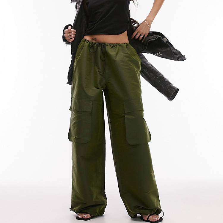 Topshop hi-shine oversized balloon parachute pants with pockets in
