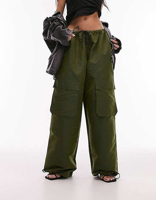 Topshop hi-shine oversized balloon parachute pants with pockets in