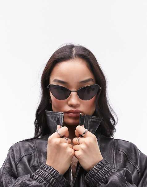 Topshop – Hibiscus – Czarne okulary przeciwsłoneczne typu kocie oczy bez oprawek - view 1