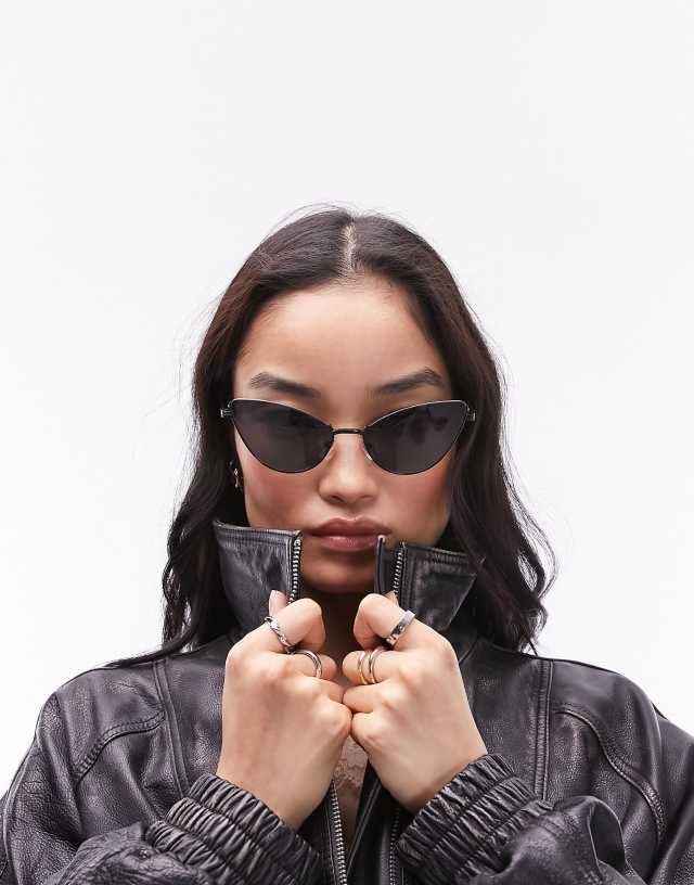 Topshop - hibiscus rimless cat eye sunglasses in black