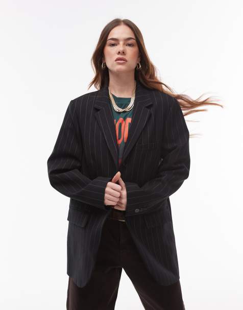 Topshop - High Break - Blazer ajusté - Noir à fines rayures - view 1