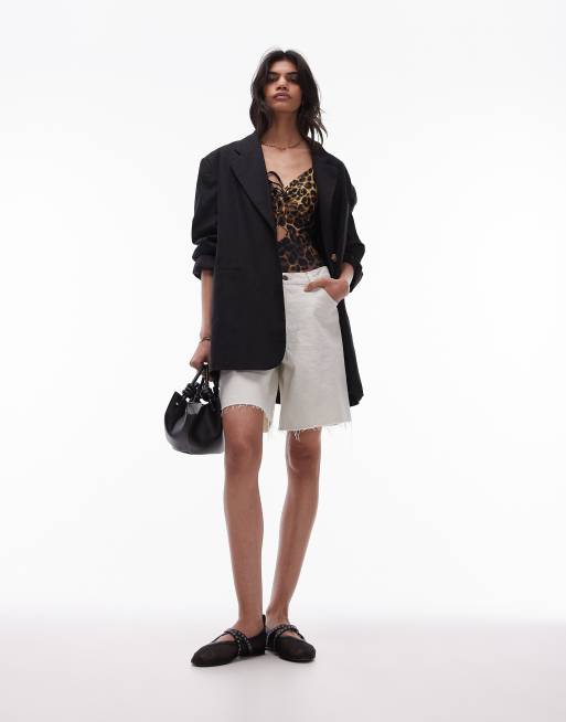 Topshop - High Break - Blazer oversize en lin - Noir, 4 de 5
