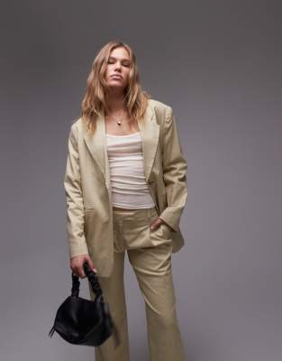 Topshop - High Break - Oversize-Leinenblazer in Sand-Neutral