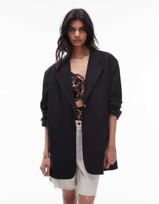 Topshop - High Break - Oversize-Leinenblazer in Schwarz