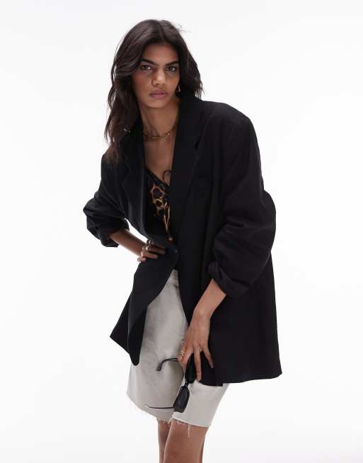 Topshop – High Break – Oversize-Leinenblazer in Schwarz, 5 von 5