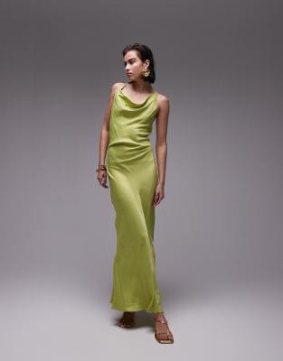 Topshop High Cowl Neck Maxi Dress In Apple Green In Green