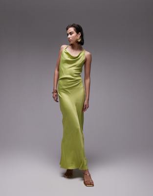 high cowl neck maxi dress in apple green