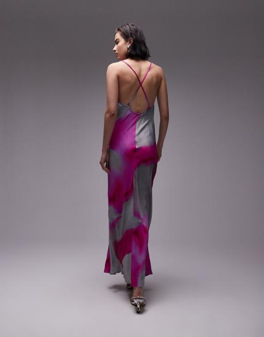 peach blurred mesh extreme cowl neck maxi dress boohoo Women's Mesh Extreme Cowl Neck Maxi Dress in Wine