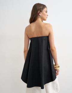 Model wearing High low bandeau top in black