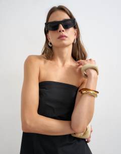 Model wearing High low bandeau top in black