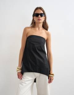 Model wearing High low bandeau top in black