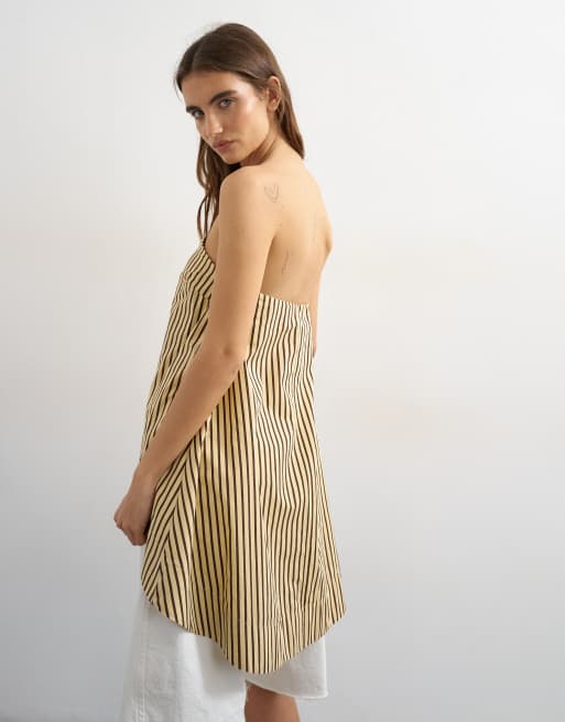Topshop high low bandeau top in buttermilk stripe, 3 of 4
