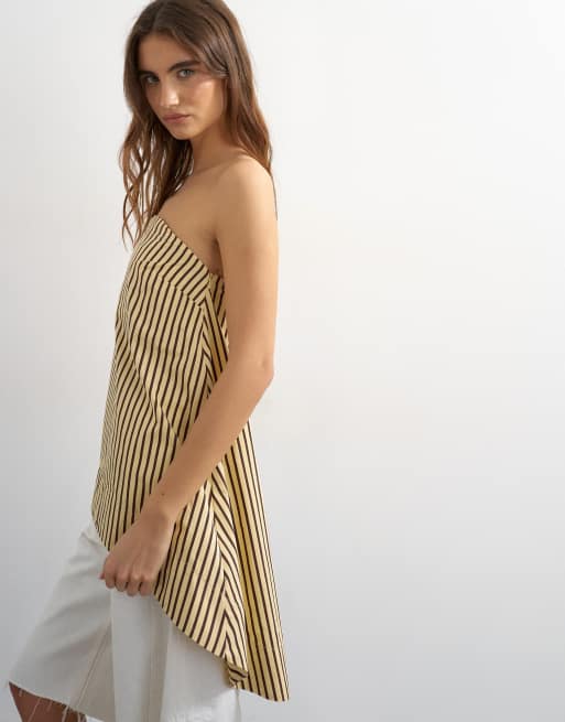 Topshop high low bandeau top in buttermilk stripe, 4 of 4
