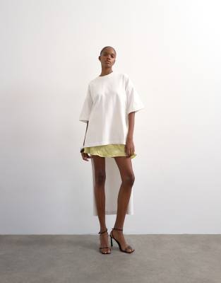 Topshop High-low Hem Oversized Tunic T-shirt In White