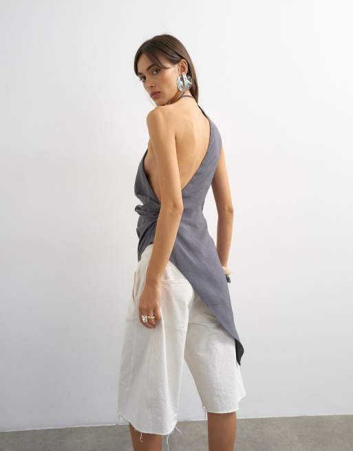 Topshop high neck asymmetric maxi tunic top in gray, 2 of 4