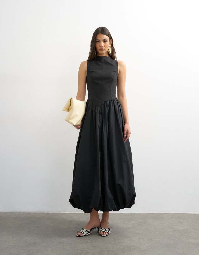 black bubble dress long Topshop - High Neck Asymmetric Waist Hem Midaxi - Women - Nylon/Cotton - 4 US Women's Oxford Shoes Flat repeat” category Color:Jester Red Boho dress