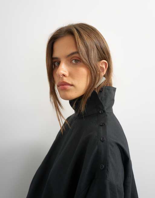 Topshop high neck balloon hem top in black, 3 of 4