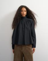 Topshop high neck balloon sleeve shirt in black