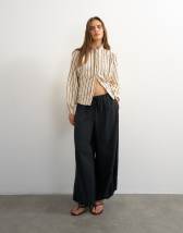 Topshop high neck balloon sleeve shirt in neutral stripe